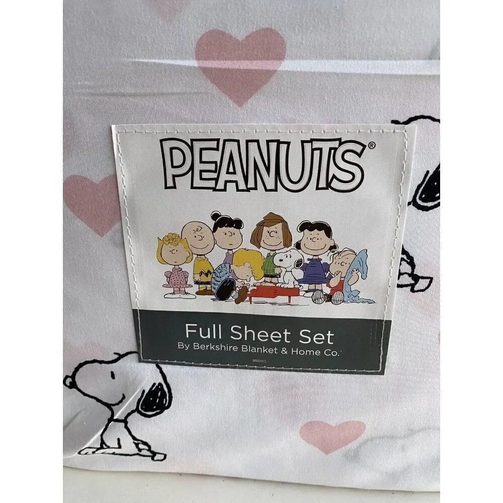 4‎ Pc Peanuts Snoopy Pink Hearts Valentines Day FULL Size Sheet Set Soft NEW